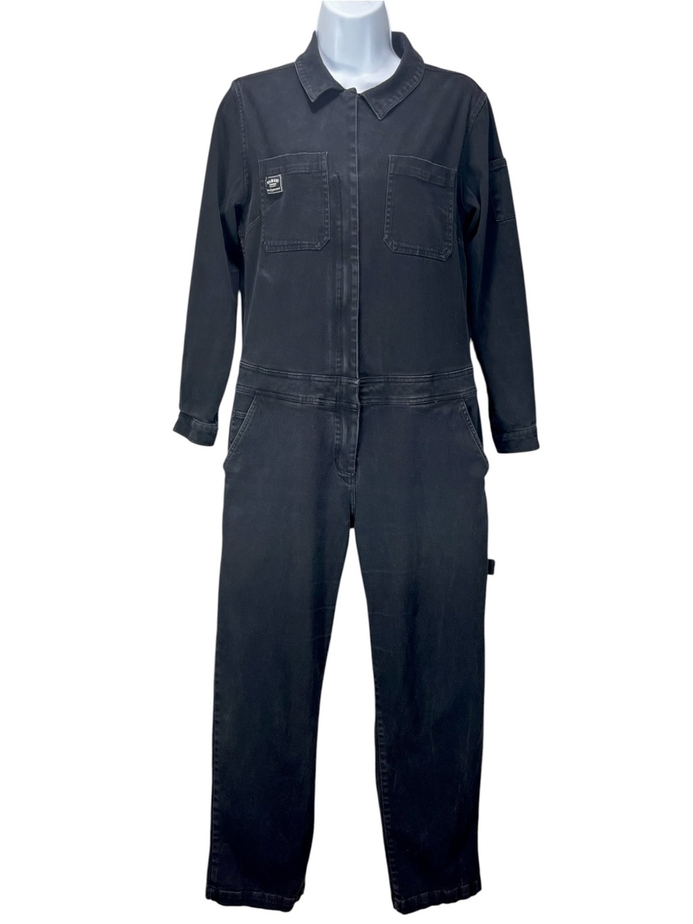 Wildfang Women’s M Black Denim Coverall Jumpsuit Utility Workwear Boilersuit